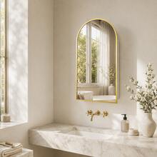FUNFOLLOW Arched Wall Mounted Medicine Cabinet, Bathroom Mirror With Storage, Left/Right Reversible Door, Adjustable Shelf, Surface Mount  Mirror  Cabinet, 15.7"X31.5" /15.7"*29.5" - Gold - View 13