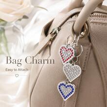 1pc Rhinestone Heart Charms With Split Rings, Sparkling Alloy Keychain Pendants For Bags, Keys, Pouches & DIY Accessories - Single Piece - View 3