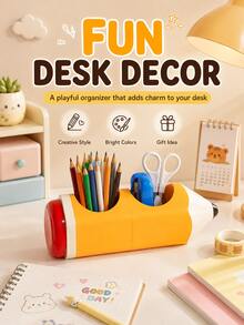 Creative Pencil Shaped Pen Holder, Multi-Compartment Desk Organizer For Pens Pencils Scissors Markers, Cute Stationery Storage Box For School Office Dorm Desk - A - View 6