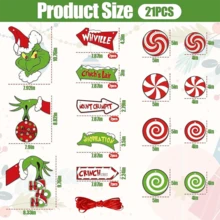 Panini Grinch Theme Paper Christmas Tree Hanging Ornament Set, Candy And Street Sign Shaped Tags, Christmas Tree Home Holiday Party Decoration - One Size Fits All - View 2