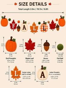 Fall Felt Garland Banner With FALL Letters Pumpkin Maple Leaf Acorn & Pom Pom Decorations, 2D Flat Autumn Thanksgiving Hanging Decor For Fireplace Mantel Wall Home Party, Non-Lighted - View 8