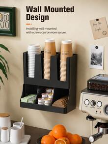 Multifunctional Coffee Cup Storage Rack, Suitable For 8-22oz Cups And Espresso Coffee Capsules, Integrated Straw And Utensil Holder, Dual-Use Straw And Napkin Rack, Countertop Organizer, Suitable For Kitchen, Office, Coffee Bar Space Design, Countertop/Wall-Mounted, Tea And Spice Storage, Coffee Bar Storage Rack, Suitable For Office, Breakroom, Home Kitchen - Multicolor - View 4