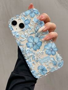1件裝 氣墊式 藍色水彩花卉極簡風 全包覆 TPU 防震手機殼，適用於 Apple 18 17 16 15 14 13 12 11 Pro Max Air 及系列 - 彩色 - 查看 2