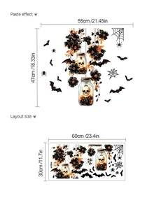 Miếng dán tường treo Halloween phong cách Gothic, họa tiết hoa tối màu, đầu lâu, hũ thủy tinh, hoa hồng, quả thông, bí ngô, dơi, nhện, tự dính, có thể tháo rời, chống nước, chất liệu PVC, dùng trang trí lối vào, phòng khách, cửa, cửa sổ, không khí tiệc tùng - Hình dán tường - Xem 12
