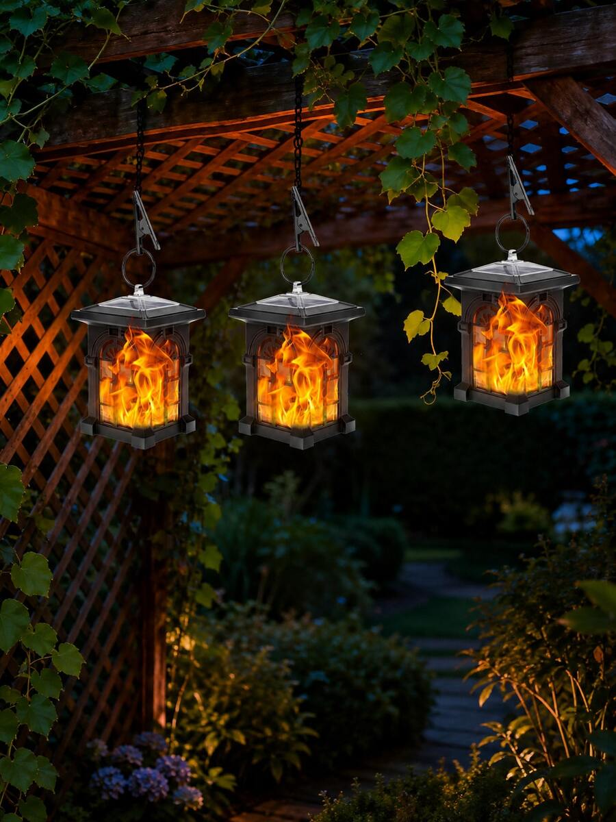 POSE UP 2/4pcs Solar Flame Clip Lights, Vintage Outdoor Hanging Lights, Realistic Flickering Flame Effect, IP44 Waterproof Warm White Solar Garden Lights, Yard Garden Porch Fence Decorative Lights, Halloween Christmas Holiday Party Decoration
