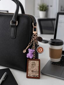Resin Bear Coffee Themed Bag Charm Keychain, Multi-Charm With Latte Art Cup & Coffee Bean, Retro Poster Pendant, Kawaii Accessory For Coffee Lovers - Multicolor - View 1