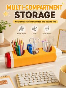 Creative Pencil Shaped Pen Holder, Multi-Compartment Desk Organizer For Pens Pencils Scissors Markers, Cute Stationery Storage Box For School Office Dorm Desk - A - View 11
