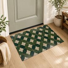 Green Faux Tile Printed Long Runner Rug, Indoor Home Decor, Kitchen Runner, Entryway Doormat, Hallway Entrance Decor, Bedroom Bedside Rug, Living Room Rug, Laundry Room Rug, Bathroom Mat, Suitable For Apartment, Dorm And Home Daily Decor - Multicolor - View 2