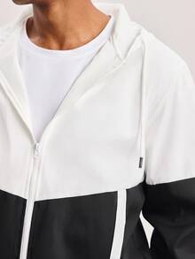 1 Set Men's Autumn Colorblock Sports Outfit, Zip-Up Hooded Jacket + Joggers, Casual Street Style - Black - View 5