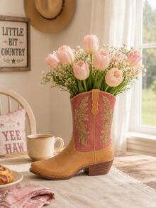1pc Western Cowboy Boot Vase, Vintage Decorative Flower Stand, Rustic Farmhouse Home Decor, Suitable For Fresh Flowers, Living Room Table, Shelf, Fireplace Mantel, Entryway - New - View 6