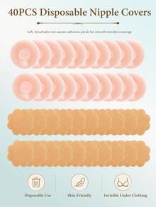 40pcs Invisible Round Silicone Nipple Covers, (Including 20pcs Non-Woven Flower-Shaped Nipple Covers) Invisible Self-Adhesive Pads With Comfortable Soft Cushion In The Center, Suitable For Deep V-Neck And Strapless Dresses, Discreet Coverage For Daily Wear - Thick style - View 1