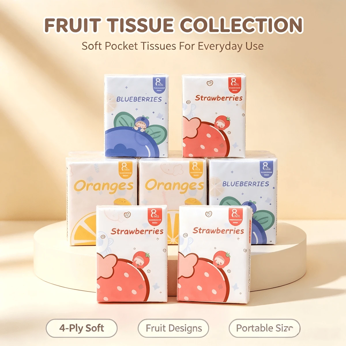 1/3/9/18 Pack Random Color Fruit Print Soft Facial Tissues, Small Pack Soft Facial Tissues, Portable Small Pack Pocket Tissues, Back To School Supplies - Multicolor - View 1