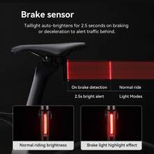 ROCKBROS 1PC Lampu Belakang Sepeda dengan Tiga Sensor (Rem, Getaran, Cahaya), Waktu Penggunaan 27 Jam, Mode Tidur Cerdas, Pengaktifan Getaran, 10 Mode Pencahayaan; Cocok untuk Sepeda Gunung dan Sepeda Balap, Aksesori Bersepeda - Grey - View 3