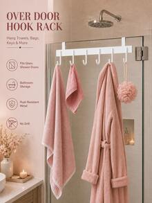 1pc Over-The-Door Hook Rack, Multi-Function Storage Hooks, 6 Hooks Over-The-Door Hook, For Hanging Clothes, Towels, Suitable For Bathroom, Kitchen Cabinet Doors, Max Thickness 2.2cm - Multicolor - View 7