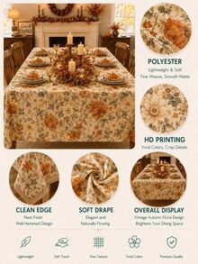 Autumn Floral Tablecloth, Vintage Orange Botanical Autumn Tablecloth, Country Farmhouse Style Harvest Thanksgiving Tablecloth, Suitable For Kitchen Dining Room, Seasonal Autumn Home Decor, Family Dinner Party Floral Tablecloth - Multicolor - View 5