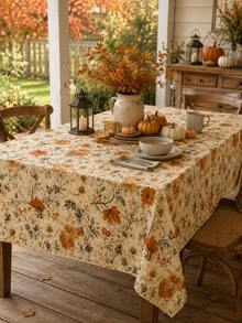 Autumn Floral Tablecloth, Vintage Orange Botanical Autumn Tablecloth, Country Farmhouse Style Harvest Thanksgiving Tablecloth, Suitable For Kitchen Dining Room, Seasonal Autumn Home Decor, Family Dinner Party Floral Tablecloth - Multicolor - View 6