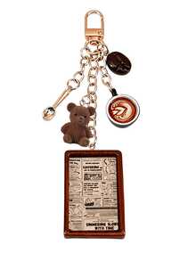 Resin Bear Coffee Themed Bag Charm Keychain, Multi-Charm With Latte Art Cup & Coffee Bean, Retro Poster Pendant, Kawaii Accessory For Coffee Lovers - Multicolor - View 12