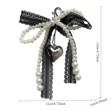 1PC-2pcs Plastic Sweet Pearl Bow Keychain Heart Shaped Lace Pendant Korean Y2K Car Keychain Bag Accessories Simple Girlish Heart - Multicolor - View 6