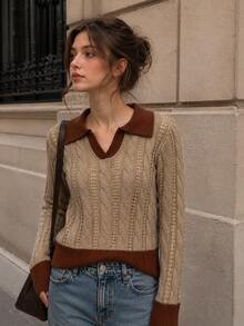 Women's Stylish Knitted Pullover Sweater With Long Sleeves, Perfect For Autumn And Winter Casual Wear - Brown - View 8