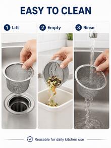 2pcsStainless Steel Kitchen Sink Strainer Basket, Reusable Fine Mesh Drain Filter, Food Scrap Catcher, Anti-Clog Sink Drain Strainer For Daily Kitchen Use - Multiple Styles - View 3