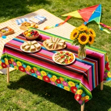 3PCS Colorful Rich Striped Floral Tablecloth, Disposable Rectangular Tablecloth 54*108inch, May 5th Festival Birthday Party Dessert Table Decoration Carnival Universal Tablecloth, No Storage Needed - 137*274 Tablecloth - View 7