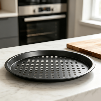 2-Piece Set Round Perforated Pizza Pan Made Of Carbon Steel With Non-Stick Coating, 28 Cm Diameter, Baking Sheet For Pizza And Flammkuchen In The Oven