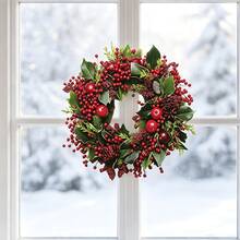 Christmas Artificial Pine & Love-In-A-Mist Wreath Wall Sticker, Self-Adhesive Home Decor For Bedroom And Entryway, Holiday Decoration Gift - Multicolor - View 3