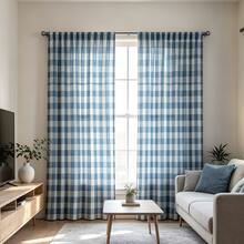 2PCS Simple Checkered Curtains, Blue And White Checkered Patterns, Pole Pocket Filter Window Transparent Curtains, Suitable For Bedroom, Living Room, Farmhouse Home Decoration - Multicolor - View 6