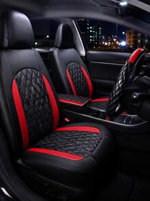 4/8/13pcs Double Stitch Quilted PU Leather Car Seat Covers, Includes Leather Steering Wheel Cover, Armrest Pad And Shoulder Pad, Car Interior Accessories - Multicolor - View 5