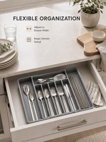 1pc Expandable Cutlery Drawer Organizer, Utensil Tray, Fork And Kitchen Utensil Storage Rack, Adjustable Divider Kitchen Organizer, PP Material, Suitable For Spoons, Forks, Knives - Multicolor - View 5