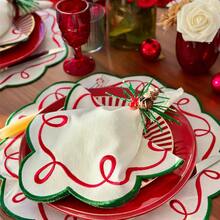 1/4pcs Polygon Pink Asymmetric Embroidered Bow Napkins, Suitable For Valentine's Day, Weddings, Holidays And Daily Use. - Multicolor - View 7