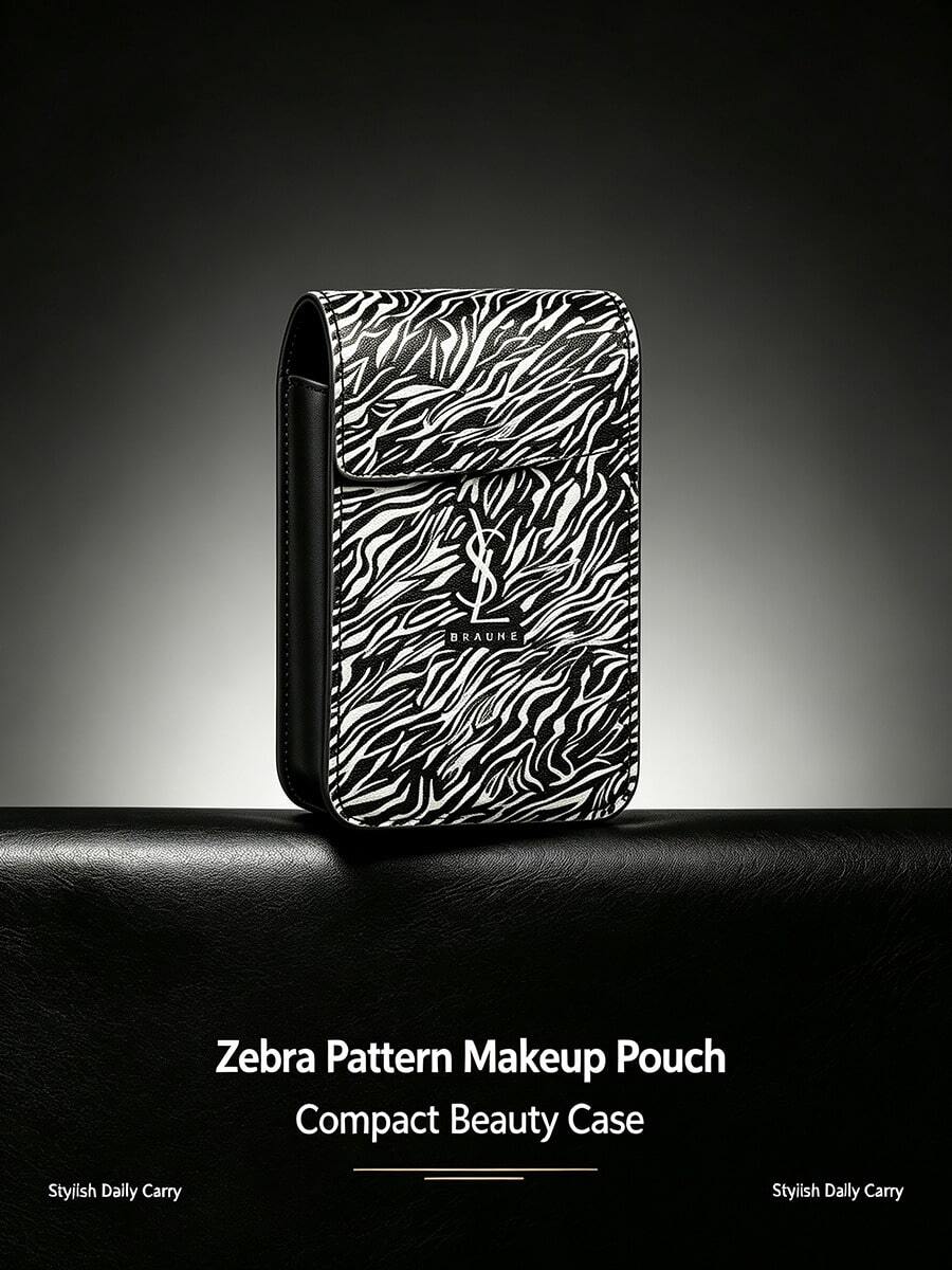 Yves Saint Laurent YSL Saint Laurent Zebra Print Flap Mirror Makeup Pouch Lipstick PU Leather Portable Touch-Up Storage Bag - Zebra Print Red Envelope - View 1
