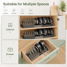 Expandable Pot And Pan Lid Organizer Rack, Adjustable Steel Dividers Cookware Holder For Kitchen Cabinet, Space-Saving Storage For Pot Lids, Pans, Baking Trays & Cutting Boards, Gray - View 5