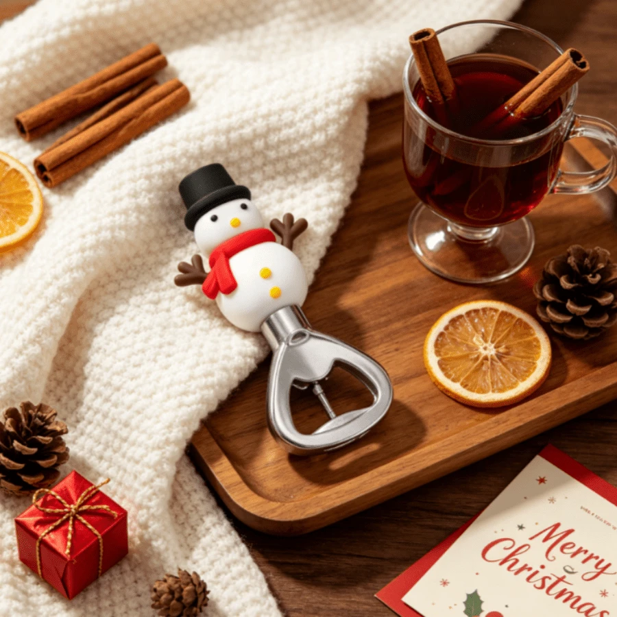 1pc Christmas Snowman, Reindeer, Christmas Tree Bottle Opener, Soft Silicone Cartoon Beer Bottle Opener, Holiday Party Small Gift, Kitchen Gadget - Multicolor - View 1