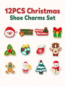 14pcs Christmas Holiday Clog Shoe Charms, Santa Claus, Gingerbread Man, Christmas Tree, Gift Soft Rubber DIY Shoe Buckle Set - Multicolor - View 10