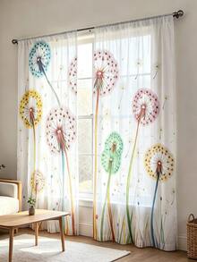 2pcs Modern Minimalist Colorful Dandelion Pattern Sheer Curtains, Suitable For All Seasons, Machine Washable, For Living Room, Bedroom, Study, Dining Room And Balcony, Home Decor - Multicolor - View 10