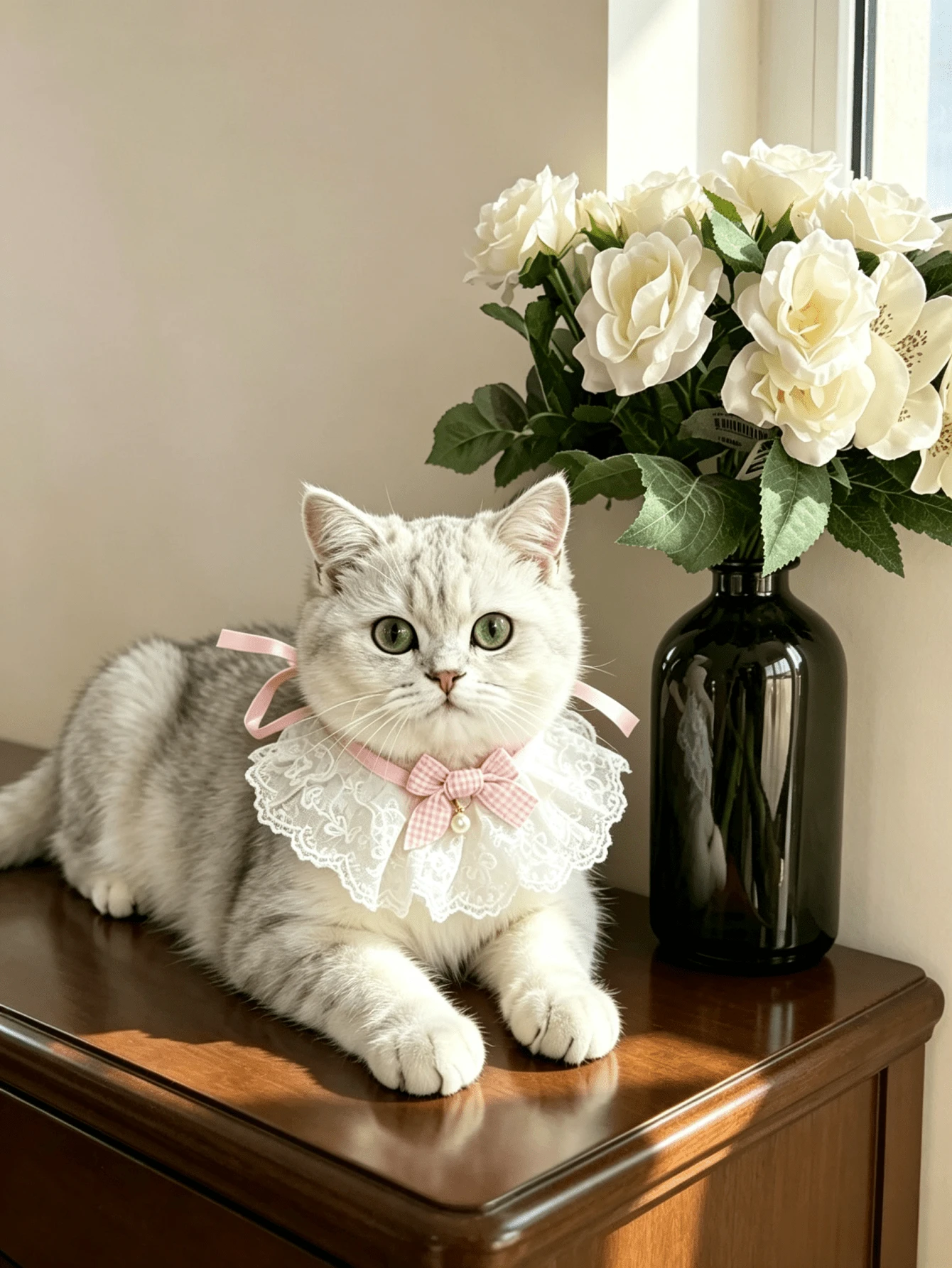 1pc Cute Cat Bow Collar, Detachable, Floral Pattern, Elegant Design, With Bell, Suitable For Indoor Cats, Kittens, Small Dogs, Puppies And Other Small Pets, Cat Accessories - Multicolor - View 1