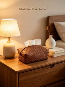 1pc Woven PU Leather Tissue Box Cover, Vintage Rattan Texture Rectangular Tissue Storage Box, Suitable For Coffee Table, Restaurant, Bathroom, Car, Warm Neutral Modern Home Decor, Brown - View 4