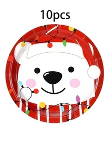 10pcs/60pcs Christmas Paper Plates 7 Inch,Cute Cartoon Xmas Character Dessert Plates With Santa,Snowman,Penguin,Bear,Elf & Nutcracker Pattern,Holiday Tableware For Christmas Party,Winter Festive Dinner Decor Supplies - Multicolor - View 7