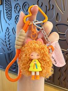 Curly Fluffy Girl Silicone Keychain, Cute Plush Doll Bag Pendant Car Key Charm, Mother's Day, Christmas, Graduation Gift For Friends And Family - Multicolor - View 15