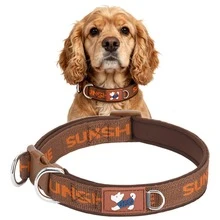 1PC Vintage Style Dog Collar | Double D-Ring High Tensile Strength . Letter Jacquard Polyester Webbing . Comfortable Neoprene Lining To Protect Fur . Adjustable . Suitable For Small And Medium Dogs For Indoor And Outdoor Use - Brown - View 1