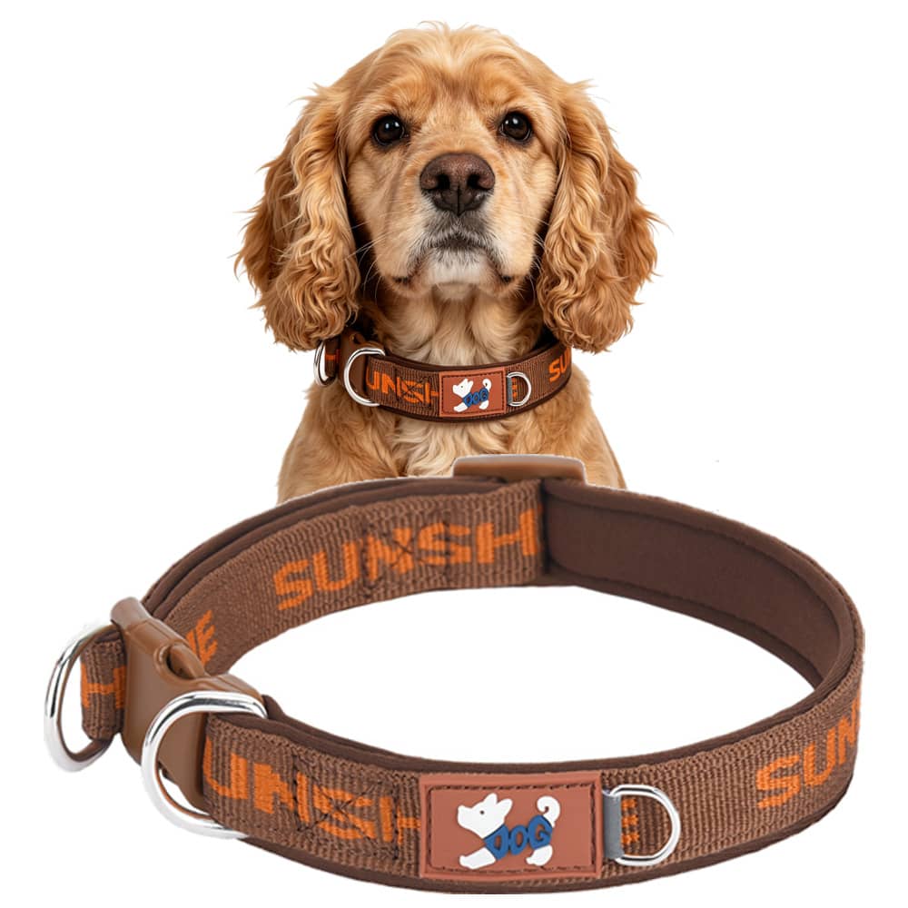 1PC Vintage Style Dog Collar | Double D-Ring High Tensile Strength . Letter Jacquard Polyester Webbing . Comfortable Neoprene Lining To Protect Fur . Adjustable . Suitable For Small And Medium Dogs For Indoor And Outdoor Use - Brown - View 1
