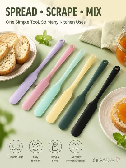 10PCSPastel Silicone Scraper Spatula, Soft Flexible One-Piece Kitchen Utensil For Mixing, Bowl Scraping, Baking, Cake Cream, Jam & Cooking