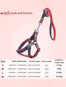 Denim Dog Harness And Leash Set - Adjustable Comfortable For Small To Large Dog Breeds - Durable Polyester Material, Pull Rope, Teddy - Multicolor - View 20