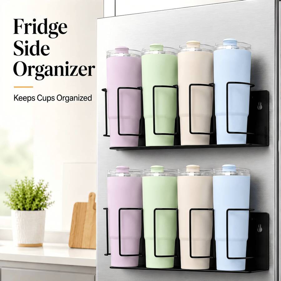 3/4 Cup Magnetic Storage Rack, Heavy Duty Carbon Steel Material, Strong Magnetic Cup Organizer, Multi-Functional Wall-Mounted Beverage Storage Rack, Suitable For Refrigerator, Kitchen, Bathroom, Toilet, Desk, Office, Camping Car, Garage, Wine Bottle, Mug, Insulated Cup - Multicolor - View 1
