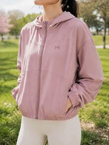 Under Armour Women's Rival Woven Hooded Jacket Casual Sports Jacket 6014063-673 - Pink - View 1