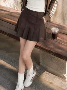 Adidas Women's Sports Skirt & Skort TWILL SKIRT Coffee Color Embroidered Pleated Sports KD5446 - Aurora Coffee - View 4