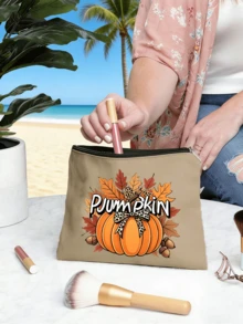 Fall Pumpkin Maple Leaf Print Cosmetic Bag, Zipper Makeup Pouch, Portable Toiletry Storage Bag, Autumn Thanksgiving Holiday Gift For Women, Travel Daily Use - Multicolor - View 6