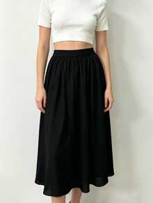 Women's Summer White Casual High Waist Elastic Waist Flowy Long Skirt, Elegant Style Suitable For Daily Commute, Office Wear And Vacation - Black - View 1