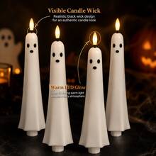 White Ghost Shaped Candle Light, Halloween Themed Flameless Electronic Candle, Battery Operated (Batteries Not Included), Perfect Choice For Halloween Party And Home Decor. - Multicolor - View 3